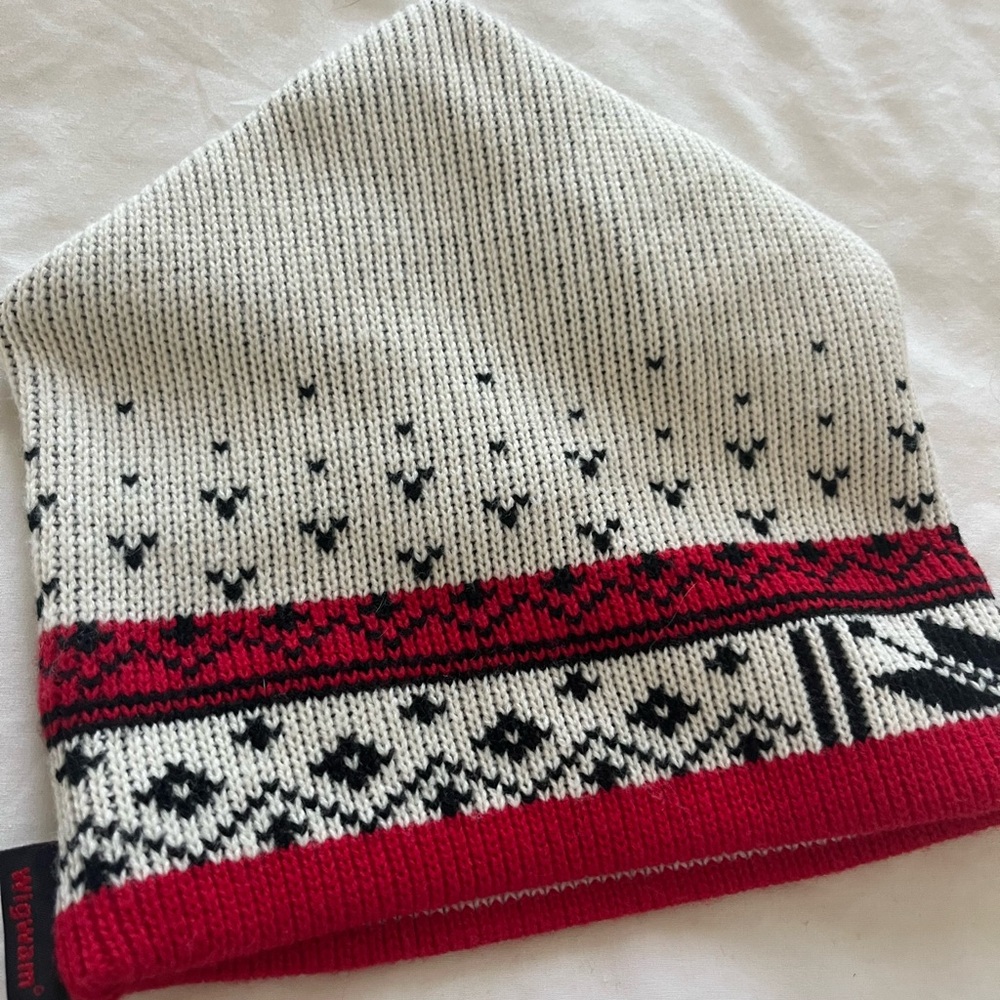 Retro Wigwam Nordic Patterned  Ski Beanie Red, Black, Ivory Unisex classic EUC